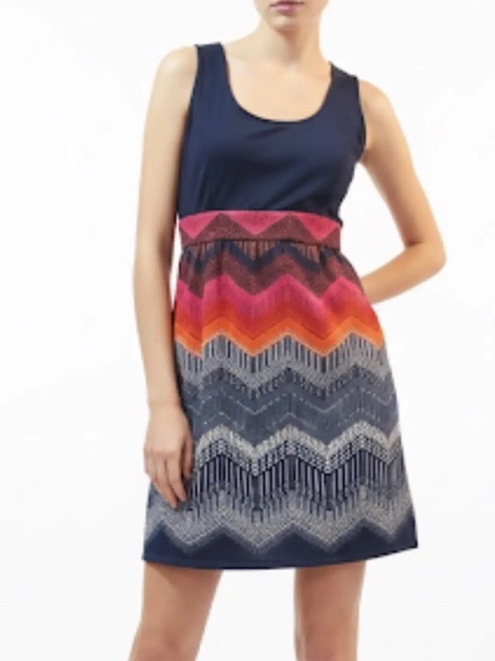 Tabitha Navy Tank Mini Dress with Pink and Orange Chevron Skirt
